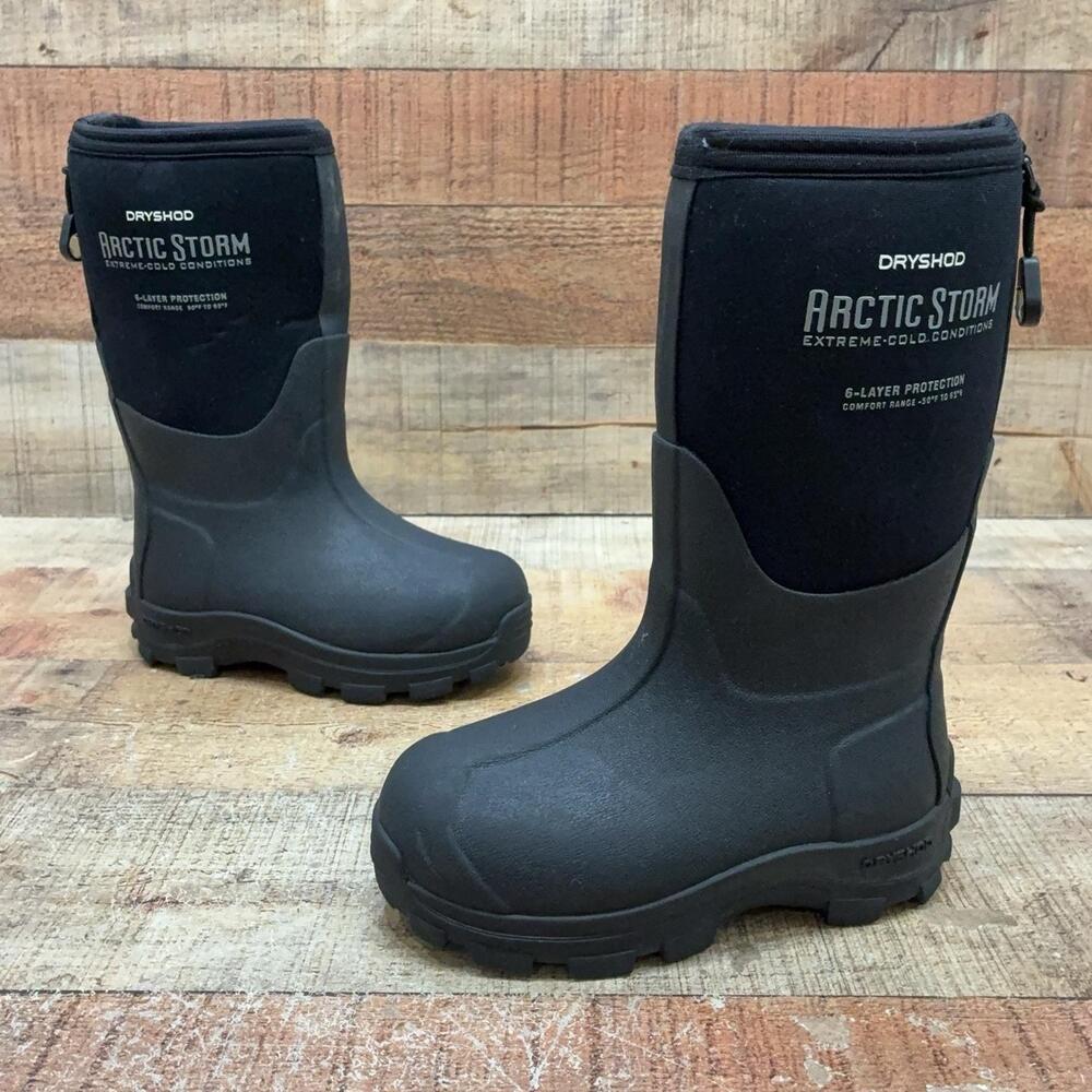 Dryshod Arctic Storm Snow Boots Kids Size 10 27 Black Rubber Waterproof Mid Calf